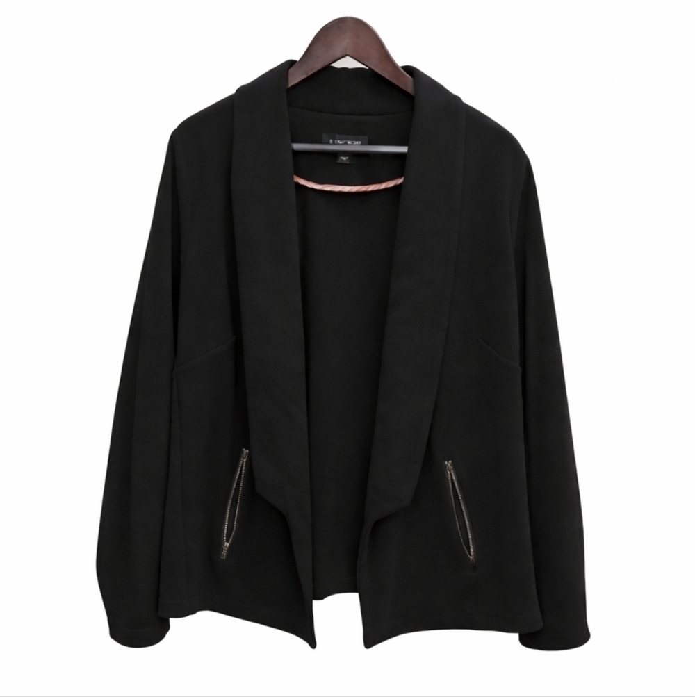41 Hawthorn Black Draped Open-front With Shawl Collar Ponte Knit Blazer Size 2X